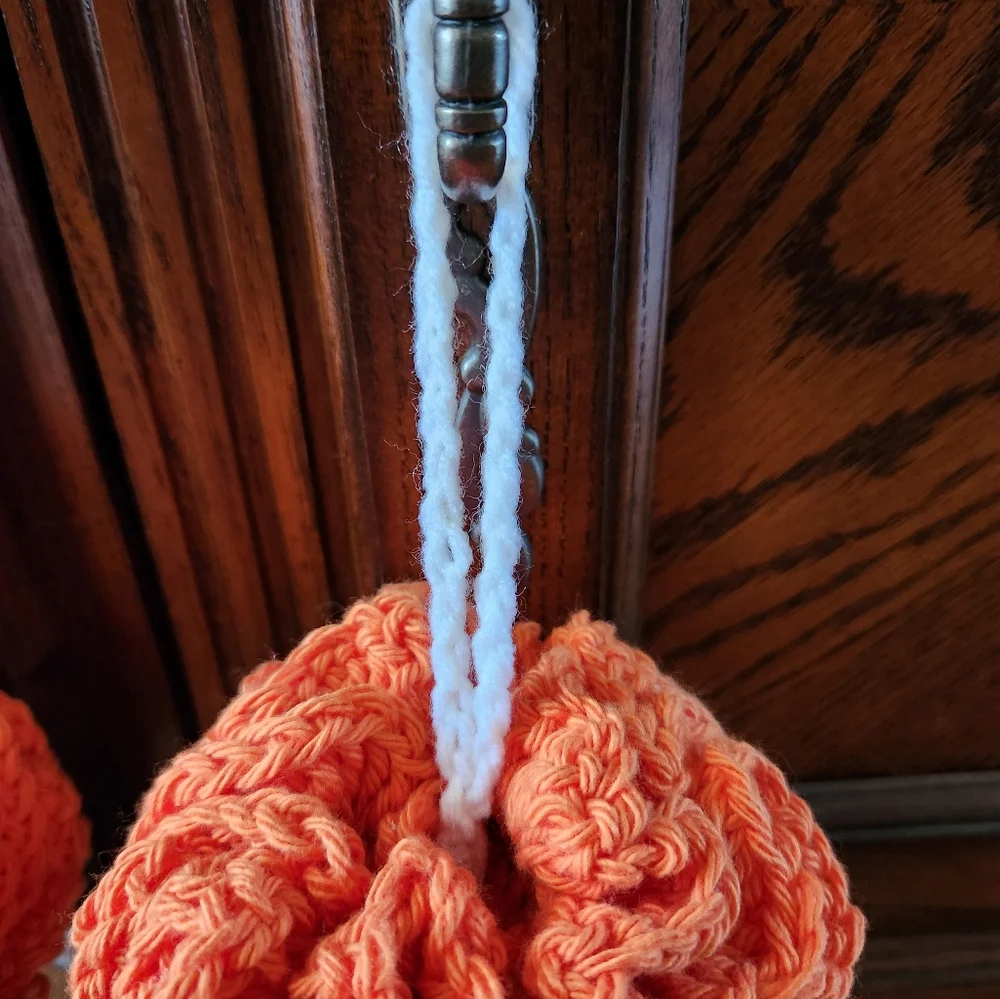 Crochet Set of 2 Orange Shower Poufs